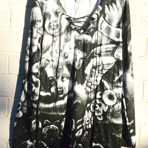 Cherub Floral Tunic Blouse Angels Putti Cupid Top - Picture 6 of 8